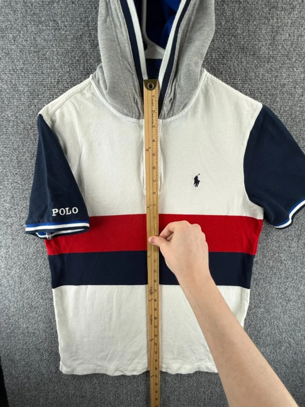 Polo Ralph Lauren Small Hooded Striped Red White Blue Polo Shirt Knit Mesh
